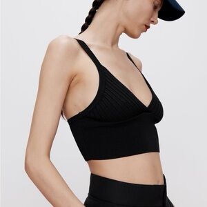 Zara Black Ribbed Knitted Bralette, XS